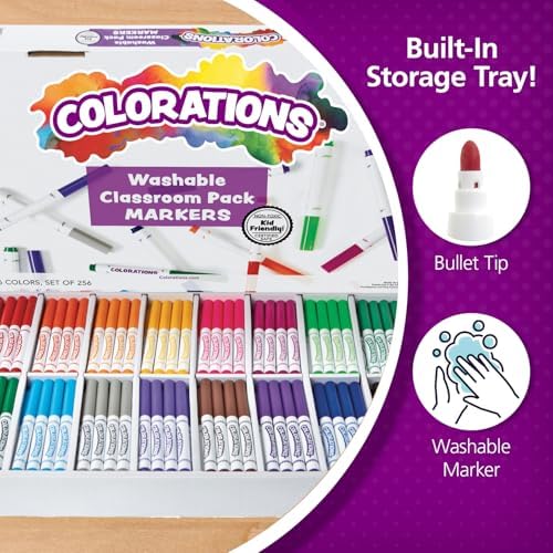 Colorations Washable Markers, Set of 256, 16 Colors, Non-Toxic | Bulk Art Supplies for Kids, Classroom Coloring Kit, Crafting Materials