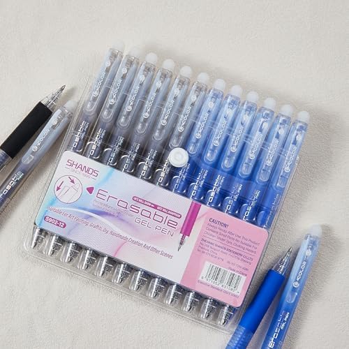 12Pcs Retractable Erasable Gel Pens Clicker,Fine Point 0.7mm Smooth Writing Pens,For Writing Journaling Taking Notes School Office Home. (6Black+6Blue)