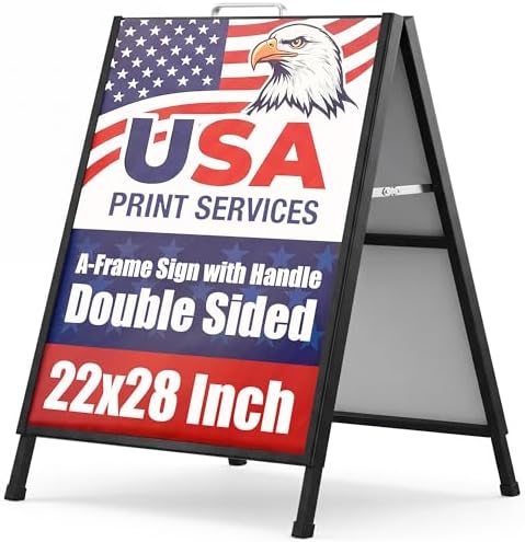 A-Frame Sidewalk Sign 22x28 Inch, Heavy Duty Double-Sided Sandwich Board Sign, Foldable Metal A Frame Sign Holder with Handle, Outdoor & Indoor Business Sign, Menu Board for Restaurants & Cafes