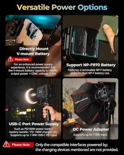 SmallRig RC 100B COB Video Light with Handle, 100W Bi-Color 2700K-6500K