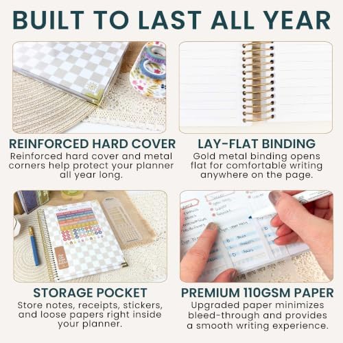 bloom daily planners 2027 Hardcover Goal & Vision Planner (January - December 2027) - Monthly & Weekly Calendar Year Agenda Organizer - 7.5" x 9" - Checkered, Café