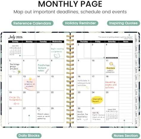 Planner 2026-2027, Jul 2026-Jun 2027 Academic Monthly & Weekly Planner | 6.3" x 8.5" Hardcover Pretty Calendar Planner for Women, Spiral Organizer for School Office Home Supplies, Botanic Berry