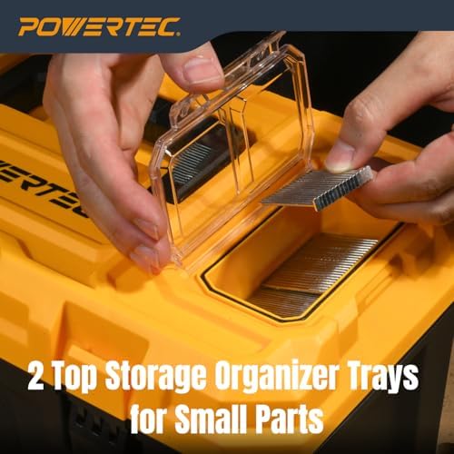 POWERTEC 19-Inch Tool Box with Trays - Lockable, Metal Latch, Organizer, Portable Storage for Tools, Small or Mid-Sized Parts (72362)