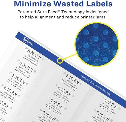 Avery® Printable Return Address Labels, Sure Feed® Technology, 0.5" x 1.75", White, 6,000 Blank Mailing Labels (05155)