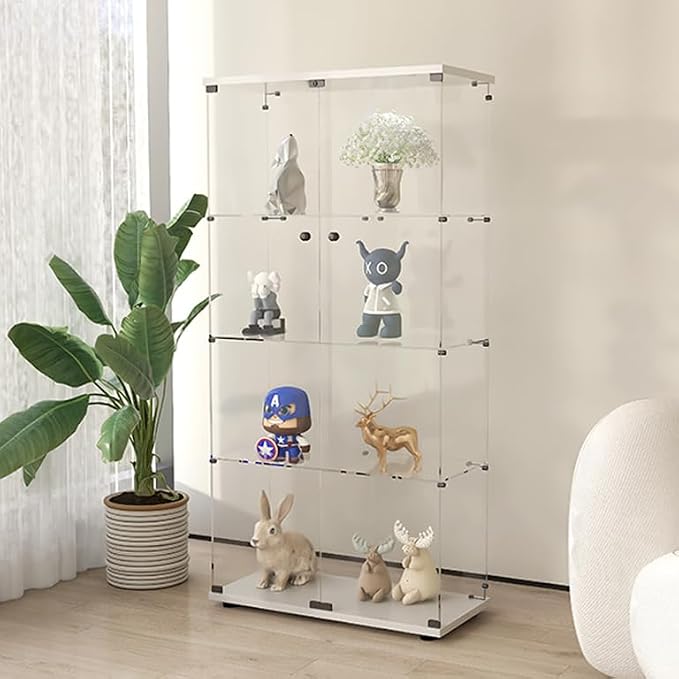 Frameless Glass Display Cabinet, Curio Cabinet Display Case with Lock and 2 Doors, Quick-Install Floor Standing Large Showcase Display Shelf for Collectibles, Legos, Figures, Plants