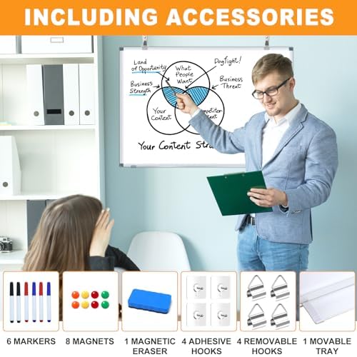 H-Qprobd Magnetic Whiteboard 24" x 18" Dry Erase White Board for Wall, Hanging Mounted Whiteboard with Aluminum Marker Tray
