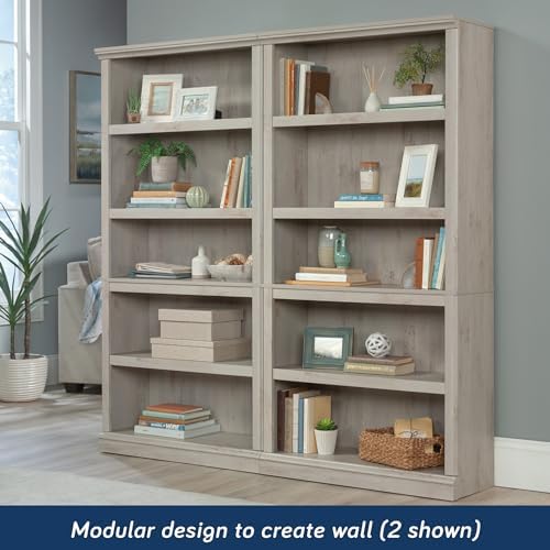 Sauder 5 Tier Book Shelf Wooden Bookcase Multipurpose Bookshelf for Home Office, Living Room, in Chalked Chestnut
