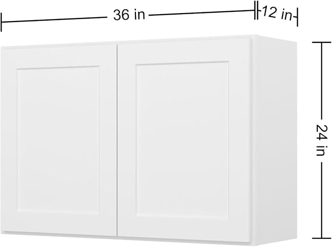 Furinno Shaker Wall Kitchen Cabinet 2-Doors, White | 12 D x 36 W x 24 H, Adjustable Hinges, Soft-Close Shaker-Style Door, Ready to Assemble, Plywood, for Pantry, Dining Room