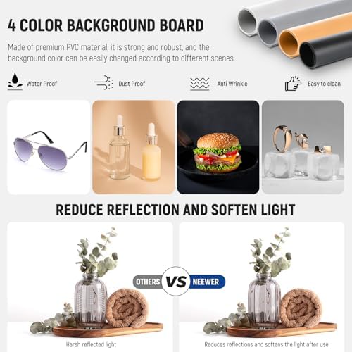 NEEWER 50W Upgraded Photo Studio Light Box, 20"x20" Portable Folding Photography Lightbox, 4 Backdrops, 5600K 192 LEDs 5310lx/0.5m Dimmable Picture Booth Shooting Tent for Jewelry Electronics, LP50