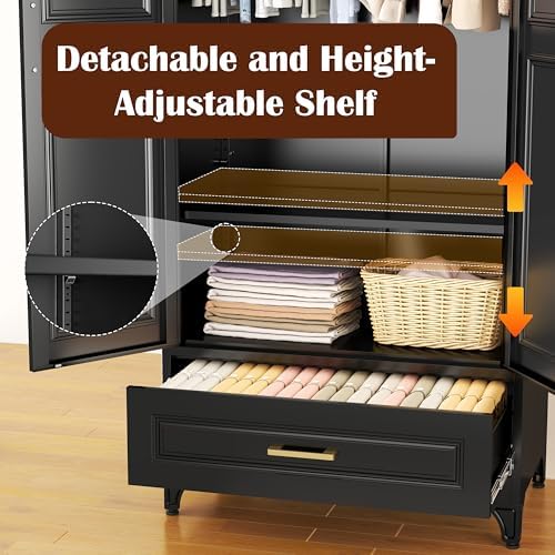 SteeLoong 71”H Metal Wardrobe Cabinet,Armoire Wardrobe Closet with Drawer