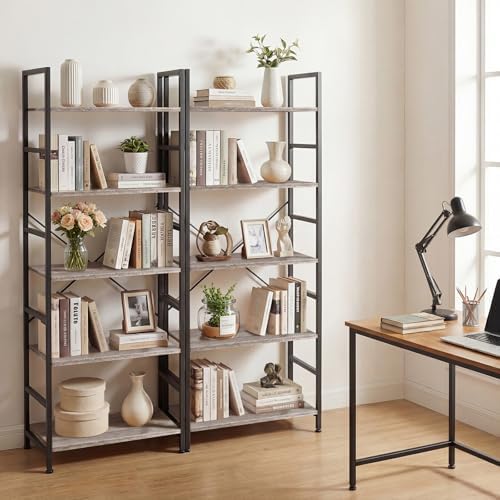 5 Tier Bookshelf, Free Standing Bookcase with Open Storage Shelves
