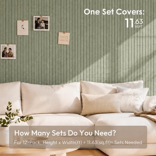 SIOLOC Ribbed Felt Bulletin Board Tiles, 12 Pack Sage Green Cork Board Alternative for Walls, Large Grooved Felt Wall Tiles, 47.2 x 35.4 in Large Pin Board for Office Classroom Dorm