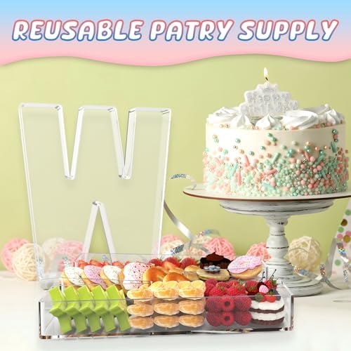 11" Acrylic Letter Charcuterie Box, Reusable Fillable Alphabet Number Shaped Form Tray for Birthday Anniversaries, Party Decorative Serving Plates Display Candy Cake (W)