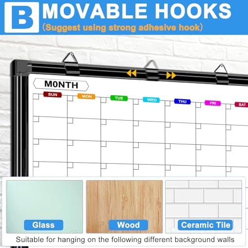 Calendar Whiteboard for Wall 48" x 36", 4 Month Dry Erase Calendar