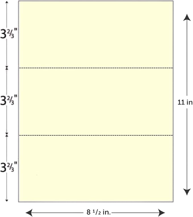 Limited Papers (TM) 8.5x11 Perforated Paper, 20/50 Pound, 75 GSM, Variety of Perforation Sizes and Colors, for Forms, Tickets, Postcards. (Ivory, 3 up - horizontal 3 2/3" and 7 1/3" from bottom)