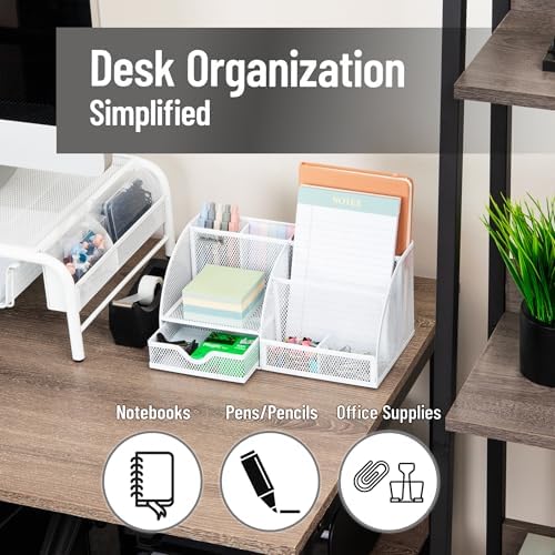 Mind Reader 7-Compartment Desktop Organizer, Metal Mesh, White