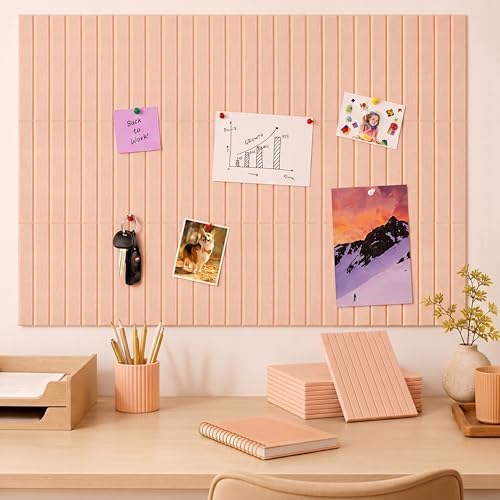 Honoson 12 Pack Felt Bulletin Board Self Adhesive Wall Tiles, Peach