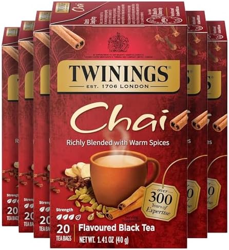 Twinings Chai Spiced Black Tea Bags, 20 CT Box (6 Pack)
