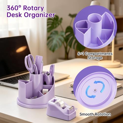 deli Office Supplies Set, Desk Accessory Organizer Kit, Purple