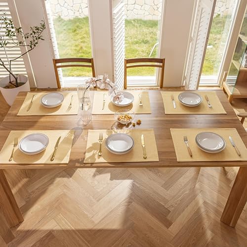 Demetex Placemats Set of 6 Yellow Linen Table Mats Heat Resistant Cloth Place Mats for Dining Room Kitchen Tables, Yellow