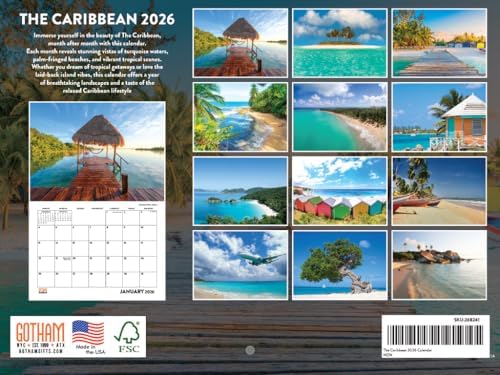 Caribbean Calendar 2026 Tropical Beach Islands Monthly Wall Calender 12 Month | American Made In The USA