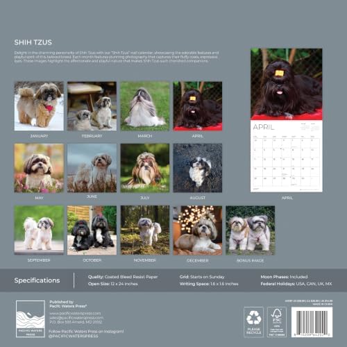 Shih Tzus 2027 Wall Calendar, 12 x 24 Hanging Pacific Waters Press