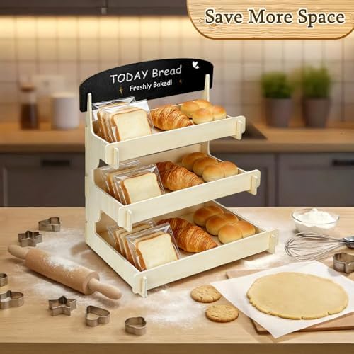 Wooden Cookie Display Stand with Chalkboard Sign for Market Booths, Craft Fairs & Events 3- Tier Cookie Display for Bakers & Vendors to Show Cupcakes, Bread, Muffins & Pastries