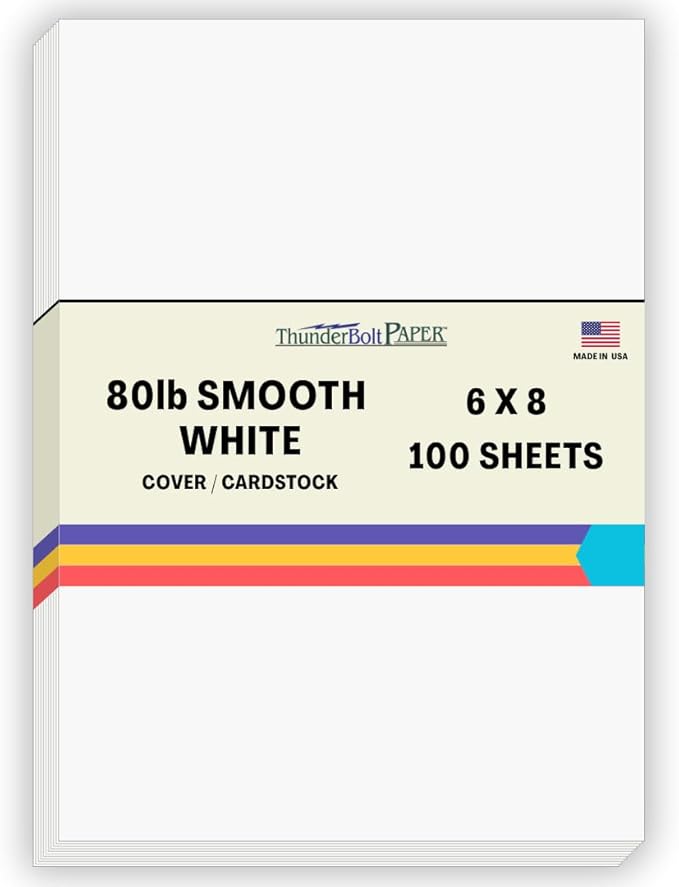 100 Bright White Smooth 6 X 8 (6X8 Inches) 80# Cardstock Paper Sheets - 1" Frame Around 5X7 Card Size - 80 lb/pound Cover Weight - Quality Paper - Consistency in Print - Smooth Finish