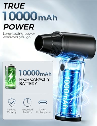 Compressed Air Duster - 180000RPM Super Power Electric Air Duster, 3-Speed Adjustable Rechargeable Cordless Air Blower with LED Light, Dust Blower for Computer, Keyboard, Outdoor, Car and House
