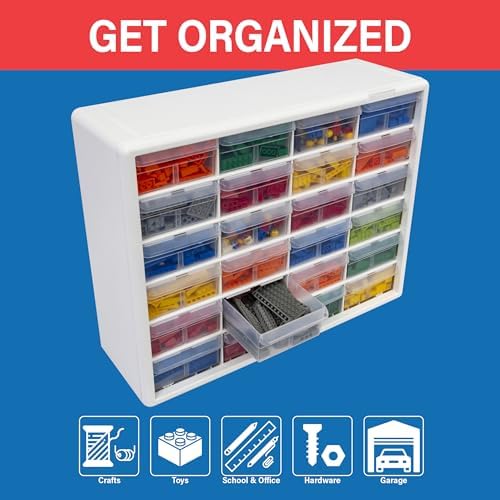 Akro-Mils 24-Drawer Plastic Storage Cabinet, 20" W x 6" D x 16" H, White