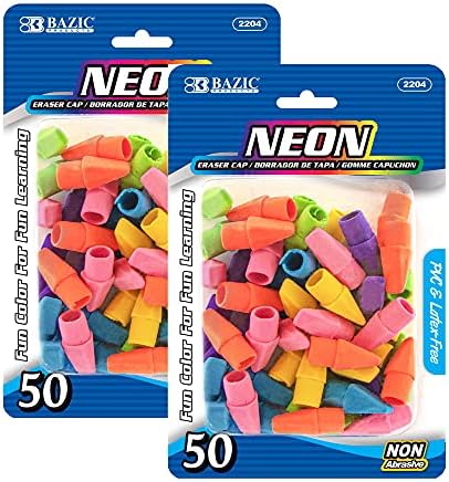 BAZIC Products Pencil-Top Eraser Caps, 50 Count, 2-Pack