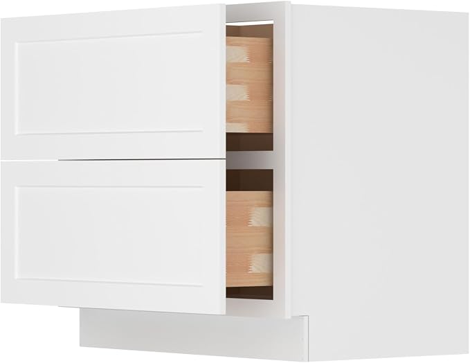Furinno Shaker Drawer Base Kitchen Cabinet with 2-Drawers, White | 24 D x 36 W x 34.5 H, Ready to Assemble, Plywood, for Pantry, Dining Room