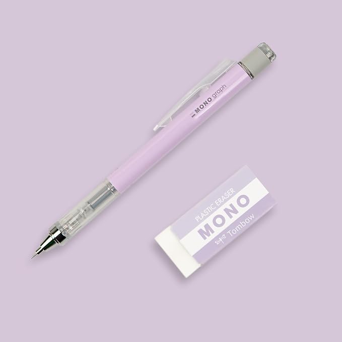 Tombow MONO Graph and MONO Eraser, 0.5 mm, Lavender, Precision with 4 mm Tip, Innovative Shake Mechanism, More Stable Brass Pliers, Refillable, Includes Eraser [SH-MG94-PE04A]