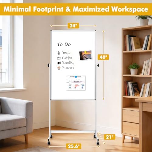 Rolling Whiteboard on Wheels 24"x40", Double-Sided Magnetic Dry Erase Board