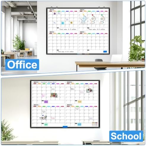 Calendar Whiteboard for Wall 48" x 36", 4 Month Dry Erase Calendar