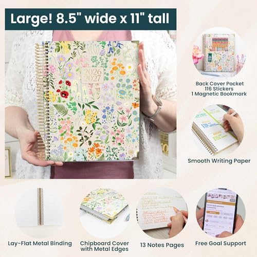 bloom daily planners HARDCOVER Planner 2026-2027 (8.5" x 11") Academic Year (July 2026 - July 2027) - 13 Months Task Goal Planner for Women - Monthly & Weekly Agenda Book - Garden Party, Beige