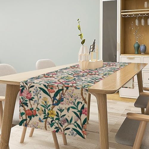 William Morris Vintage Floral Table Runner, Birds Butterflies and Bees Botanical Flower Original Design Print Table Runner for Home Party Dining Room Kitchen Decor 13x36 Inch