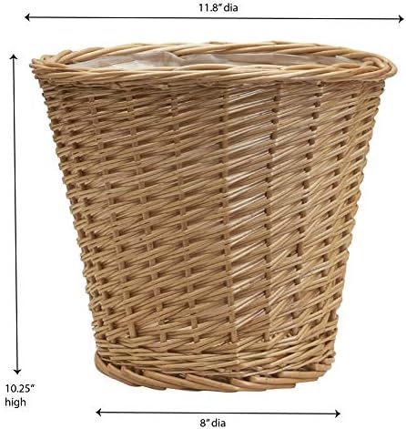 Household Essentials Willow Wicker Waste Basket, Medium, Handwoven with Built-in Plastic Liner, Durable and Attractive Weave, Tapered Design, Compact, Easy to Clean, Natural