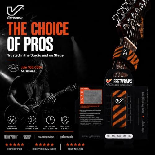 Gruv Gear Fret Wrap & Guitar Mute, Fretwrap for Acoustic, Electric & Bass | String Dampener Recording, Tapping & Practice Accessory (1 Pack, Small Tiger, Fits 4 String Bass, 6 String Guitar)