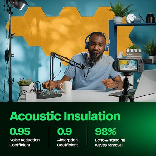 Acoustic Panels 12-Pack Soundproof Wall Panels 14"X12.1"X0.4" Sound Panels High Density Sound Dampening Panels - [Sunny Yellow Hexagon]