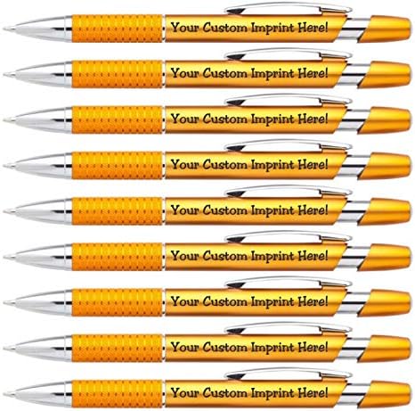 ExpressDesigns™ Personalized Ballpoint Pens Click action Custom Black writing ink - The Sleeker - Full color Printed Name Pens with Your Logo/Text/Message -Includes Personalization - 12 Qty (Gold)