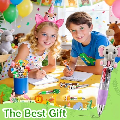 30Pcs Animals Mini Multicolor Pen in One 4-in-1 Cute Pens Bulk, Ballpoint Pens for Birthdays Parties, Fun Pens Gifts Assorted Ink Kawaii Pen