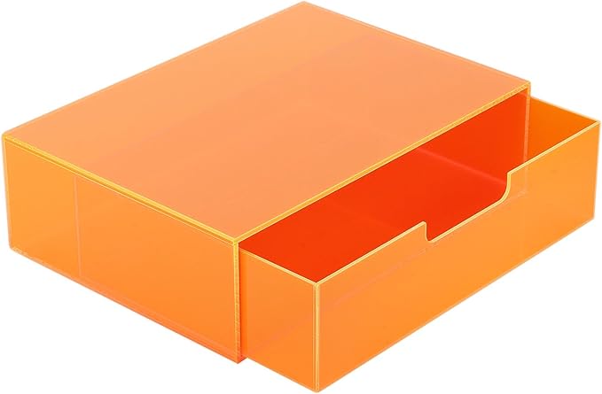Gelite Acrylic Desk Organizer with Drawer for Makeup Vanity Stackable Desktop Storage Box for Office Supplies, 13.8 x 9.8 x 3.9’’, Neon Orange