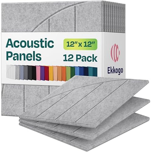 Acoustic Panels 12-Pack Soundproof Wall Panels 12"x12"x0.4" Decorative Sound Dampening for Your Home, Office, Studio, Bedroom & More with Unique ModuArc Carving [Light Gray]