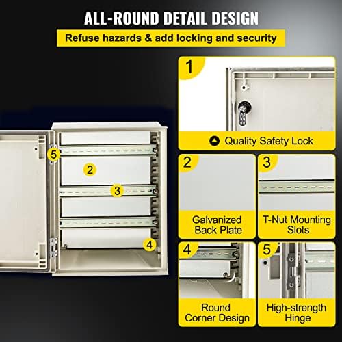 VEVOR Electrical Enclosure Box, 15.7'' ×11.8'' ×7.9'', Fiberglass Junction Box, IP66 Waterproof & Dustproof, Outdoor Electrical Box, with Mounting Plate