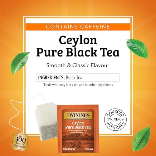 Twinings Ceylon Pure Black Tea, Wrapped Tea Bags, 20 CT Box (6 Pack)