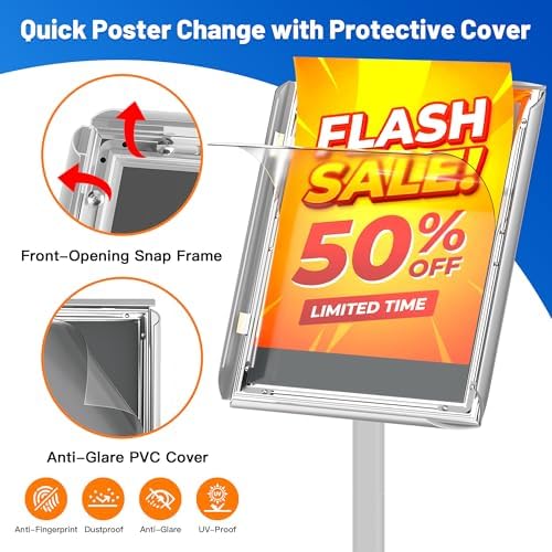 3-Pack Sign Holder Stand with Heavy Duty Base, 11x17 Inch Pedestal Floor Standing Menu&Poster&Signage Holder, Stand for Display Indoor/Outdoor Restaurant, Store, Advertising, Silver