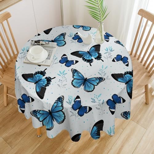 Blue Flying Butterfly Tablecloth, Vintage Celestial Butterfly Herbs Leaves Flower Print Table Cloth for Farmhouse Kitchen Party Picnic Dinner Decor, 60x60in