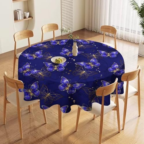 Dark Purple Butterfly Tablecloth, Luxury Golden Blue Purple Butterfly Print Table Cloth for Outdoor Patio Party Picnic Wedding Indoor Kitchen Dinner Table Decor, 36x36in