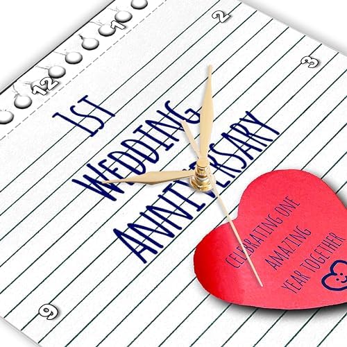 3dRose Wall Clock Silent - 10 inch - 1st Wedding Paper Celebrating 1 Year Together - First Anniversaries - one yr - Occasions